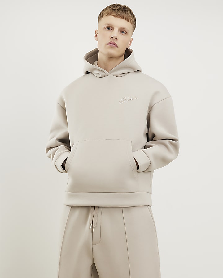 beige oversize fit mcmxii script hoodie