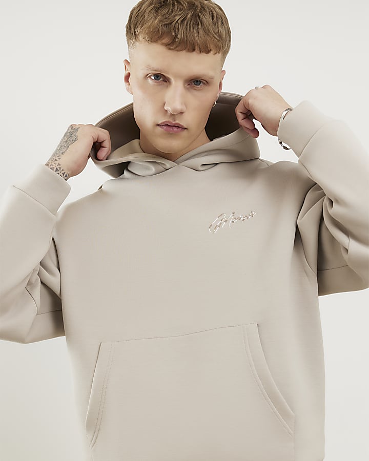 beige oversize fit mcmxii script hoodie
