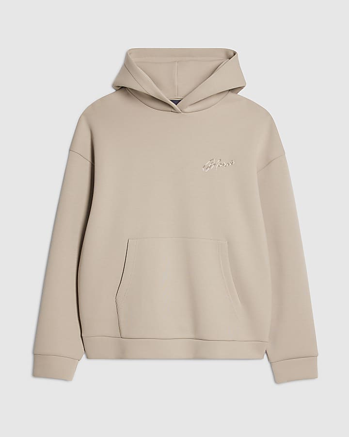 beige oversize fit mcmxii script hoodie