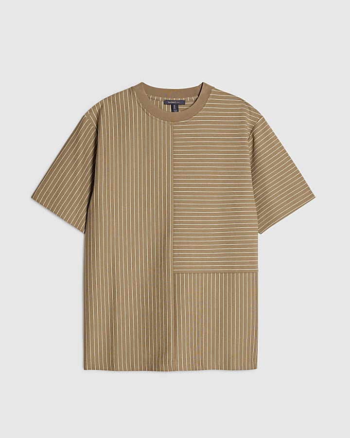 beige regular fit stripe t-shirt