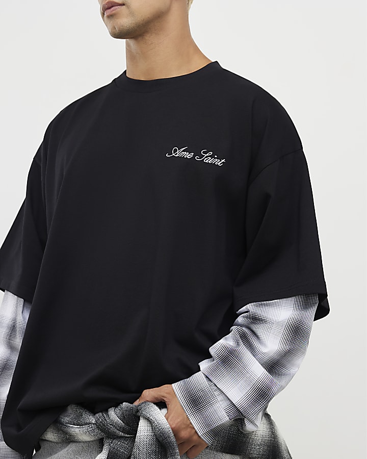 nero oversize fit strati di controllo t-shirt