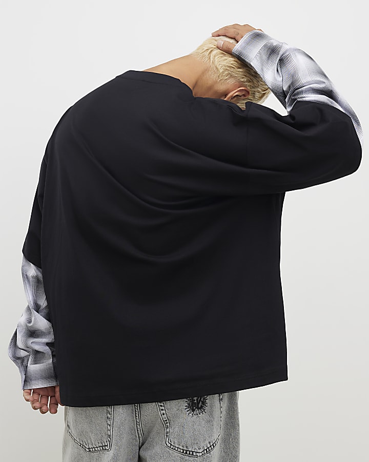 nero oversize fit strati di controllo t-shirt