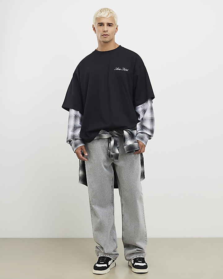 nero oversize fit strati di controllo t-shirt