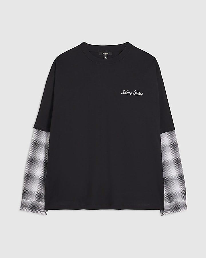 nero oversize fit strati di controllo t-shirt