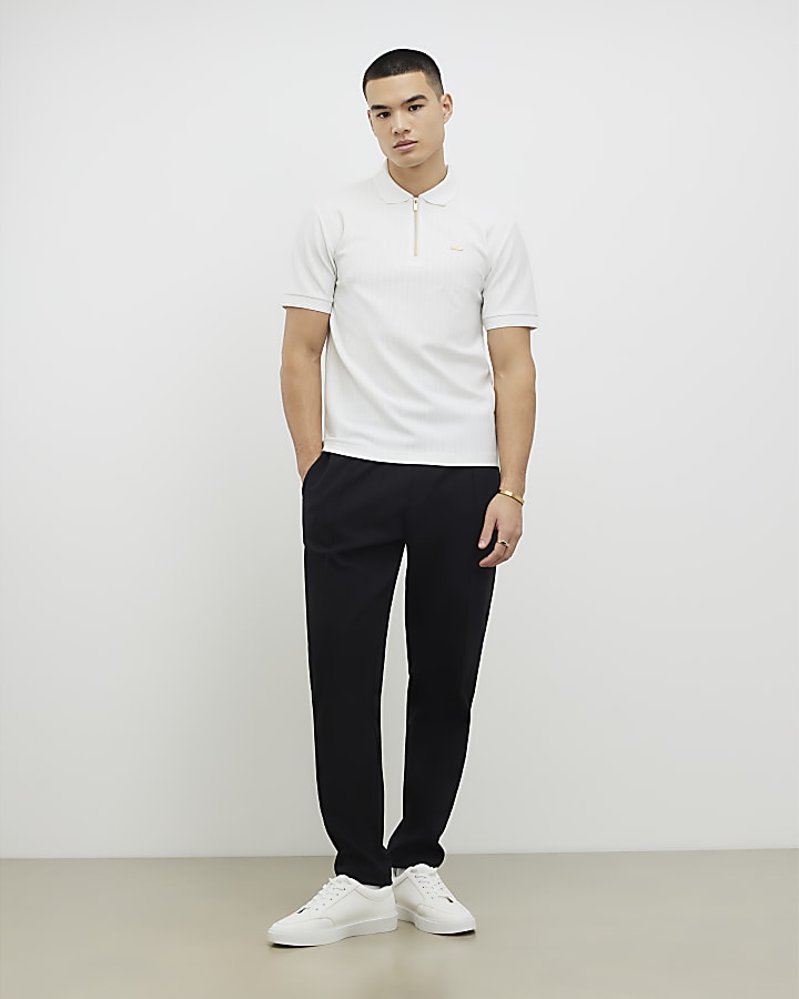 white muscle fit polo shirt testurizzata