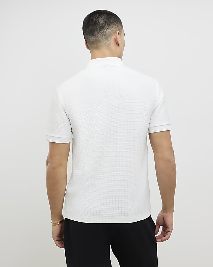 white muscle fit polo shirt testurizzata