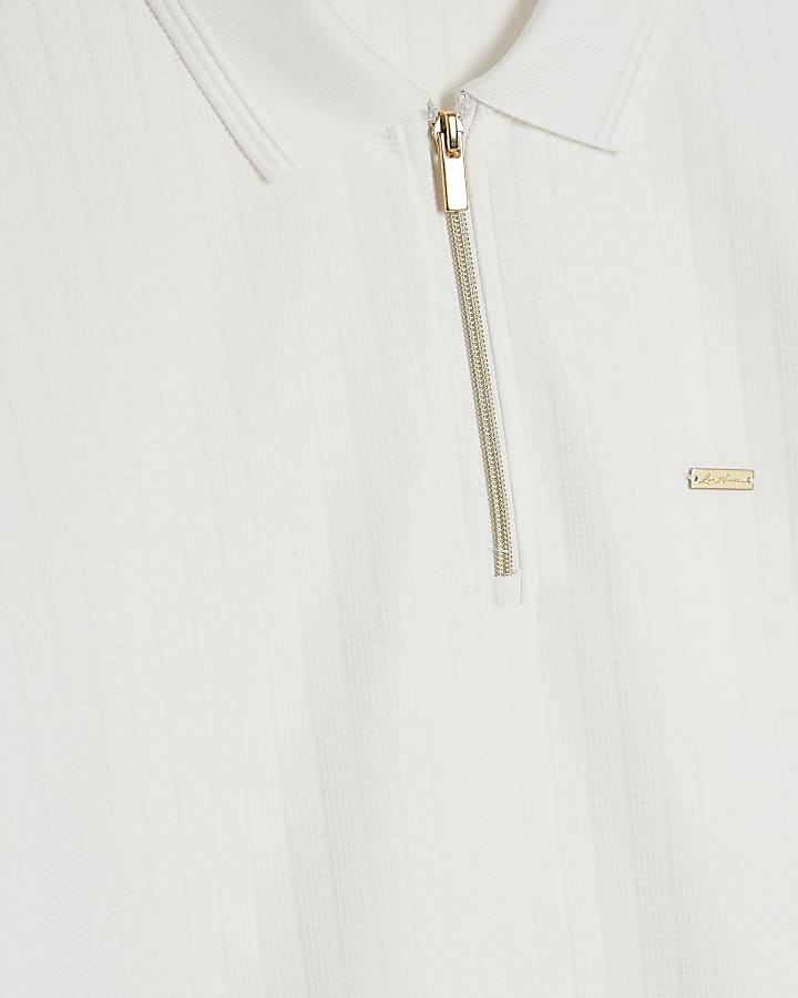 white muscle fit polo shirt testurizzata