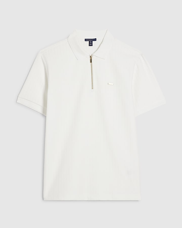 white muscle fit polo shirt testurizzata
