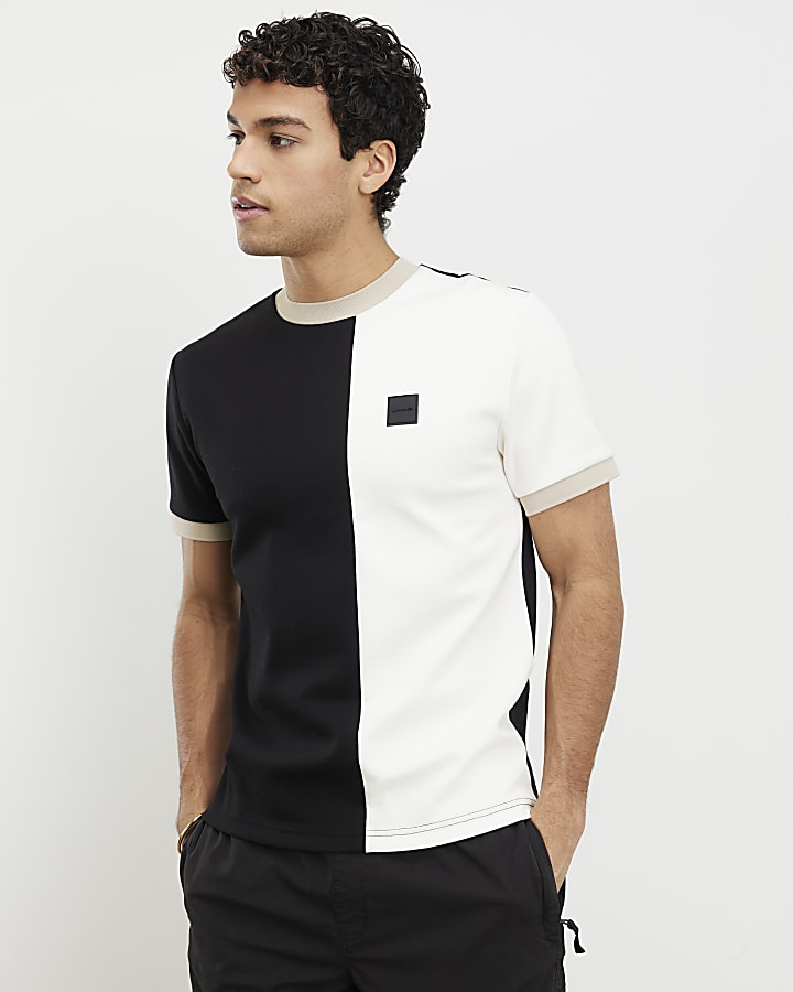 black premium slim fit block t-shirt