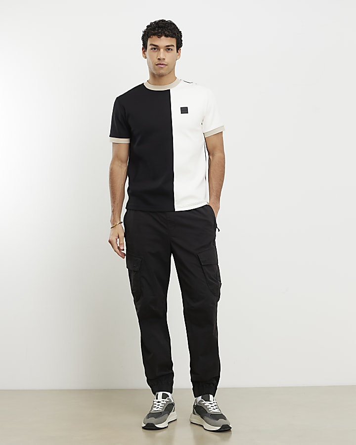 black premium slim fit block t-shirt