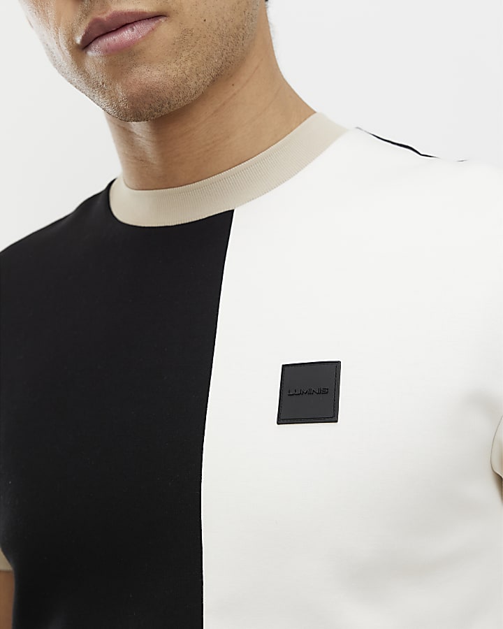 black premium slim fit block t-shirt