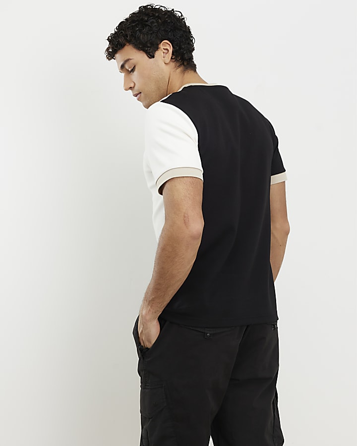 black premium slim fit block t-shirt