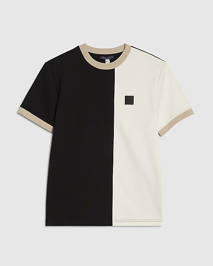 black premium slim fit block t-shirt