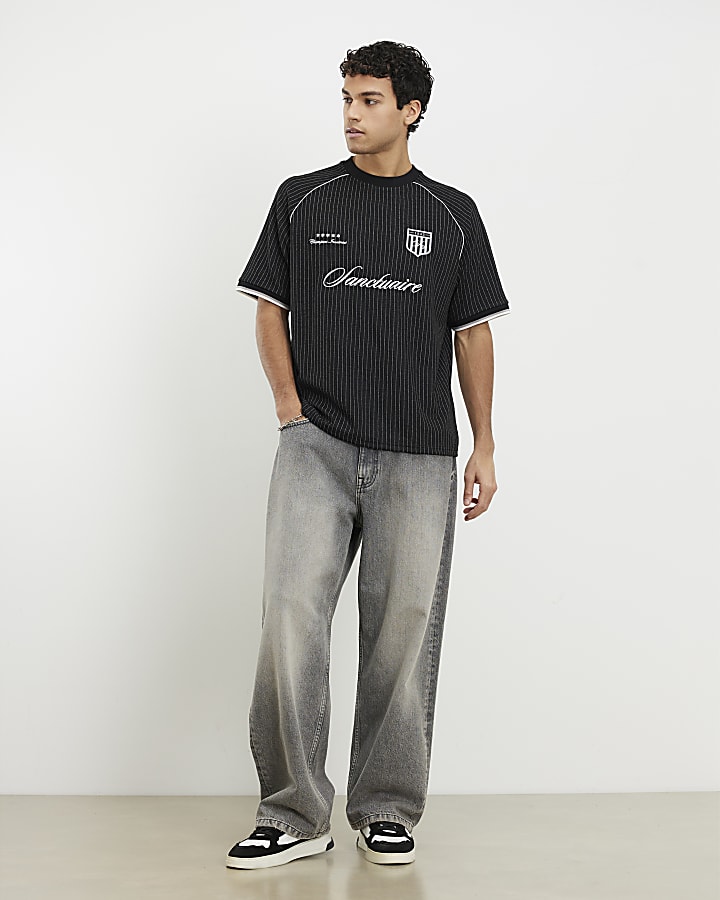 nero vestibilità regolare gessato t-shirt da calcio