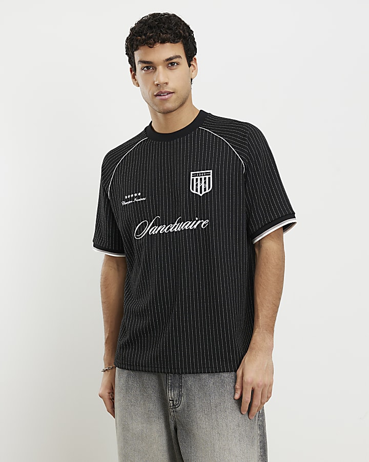 nero vestibilità regolare gessato t-shirt da calcio
