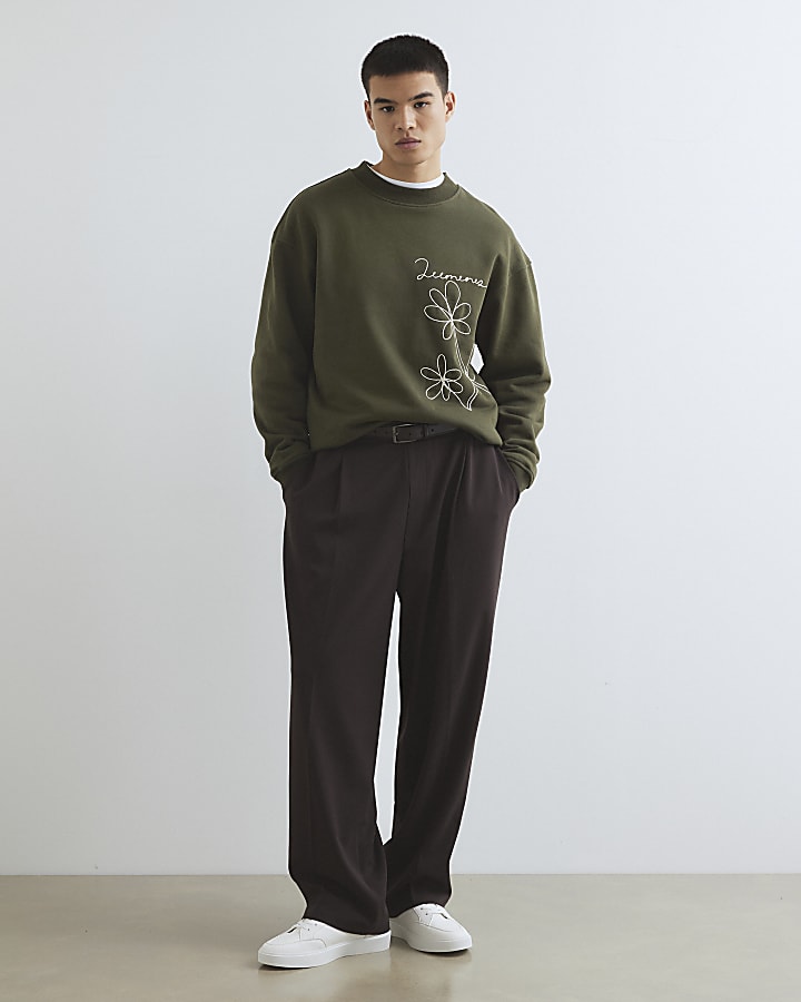 khaki oversize fit fiore verde felpa