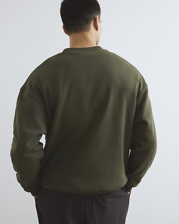 khaki oversize fit fiore verde felpa
