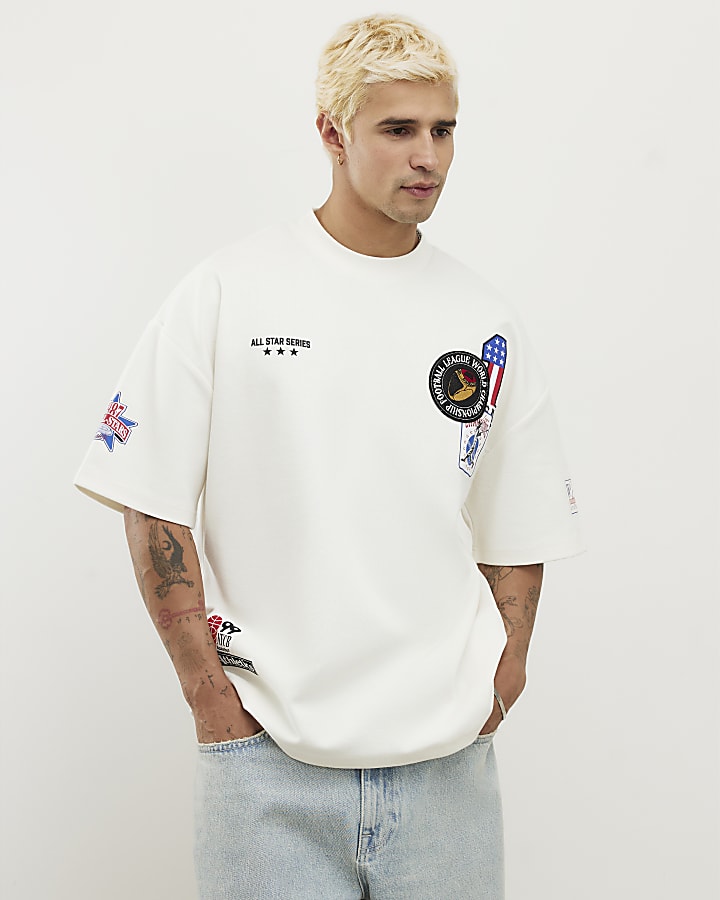 bianco oversize fit multi badge usa t-shirt