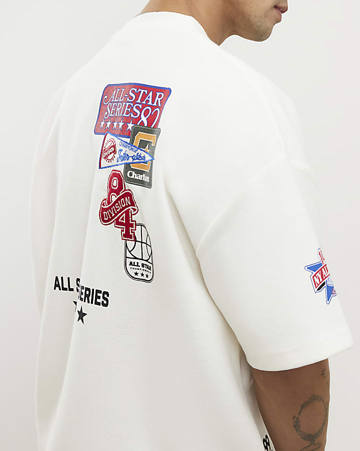 bianco oversize fit multi badge usa t-shirt