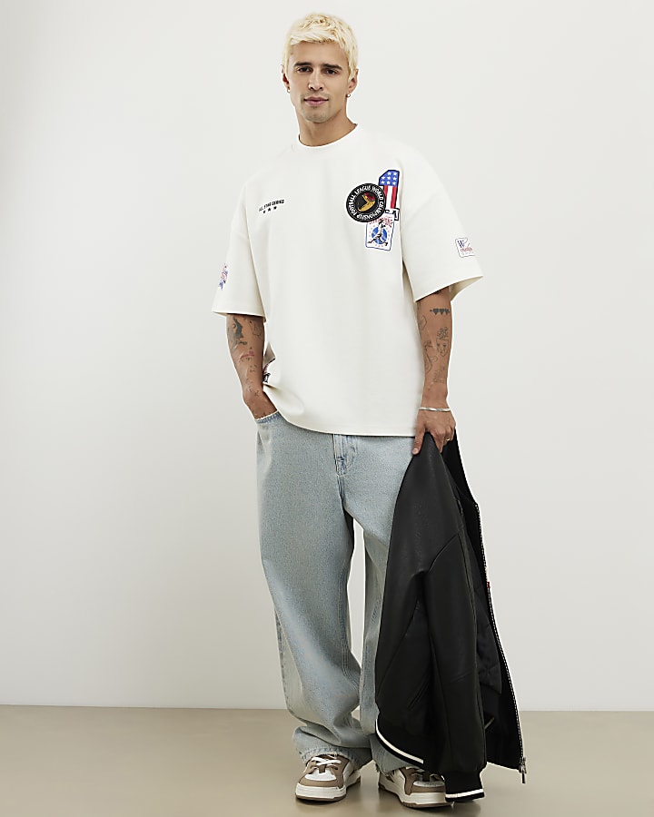 bianco oversize fit multi badge usa t-shirt