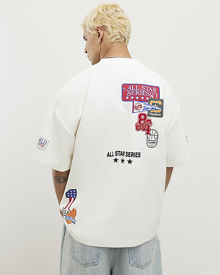 bianco oversize fit multi badge usa t-shirt