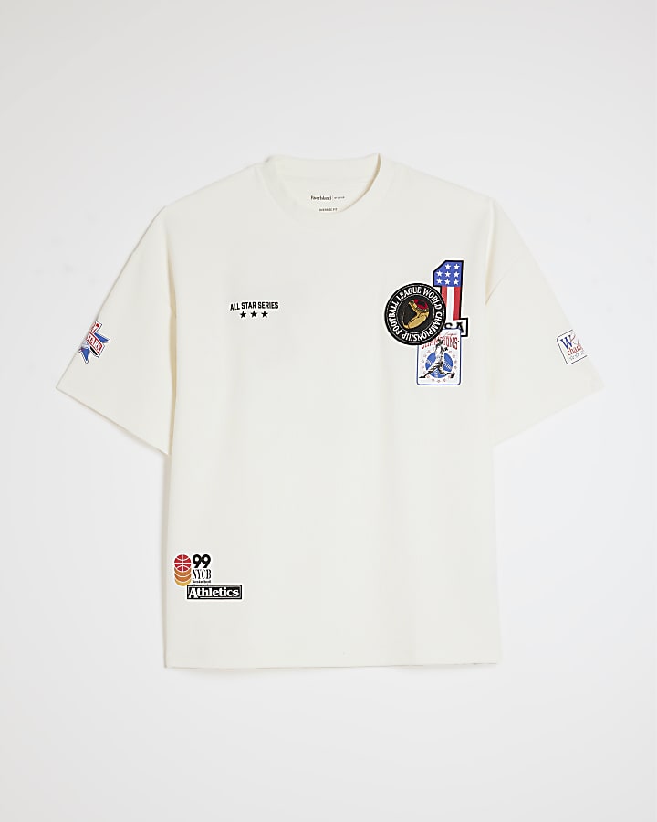 bianco oversize fit multi badge usa t-shirt