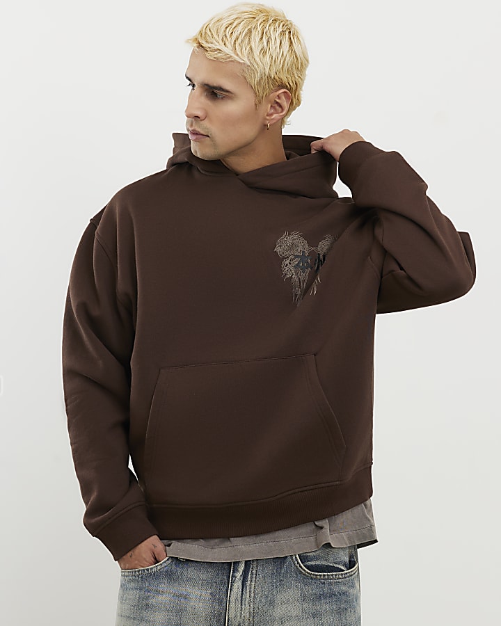 marrone oversize fit kagoshima drago hoodie