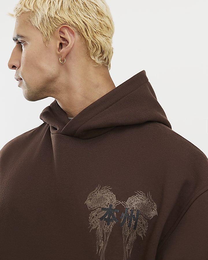 marrone oversize fit kagoshima drago hoodie