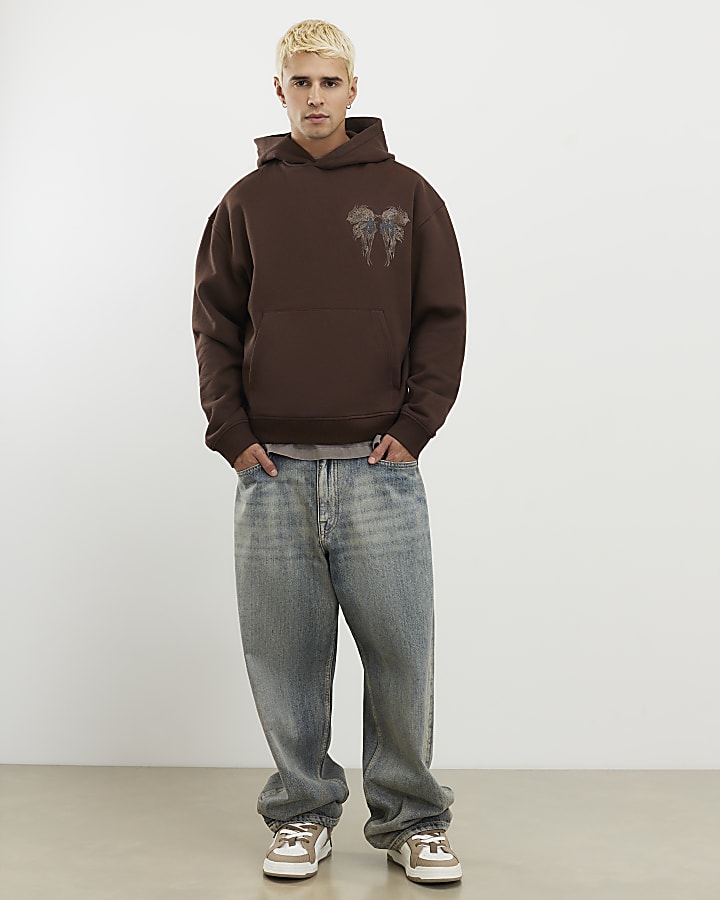 marrone oversize fit kagoshima drago hoodie