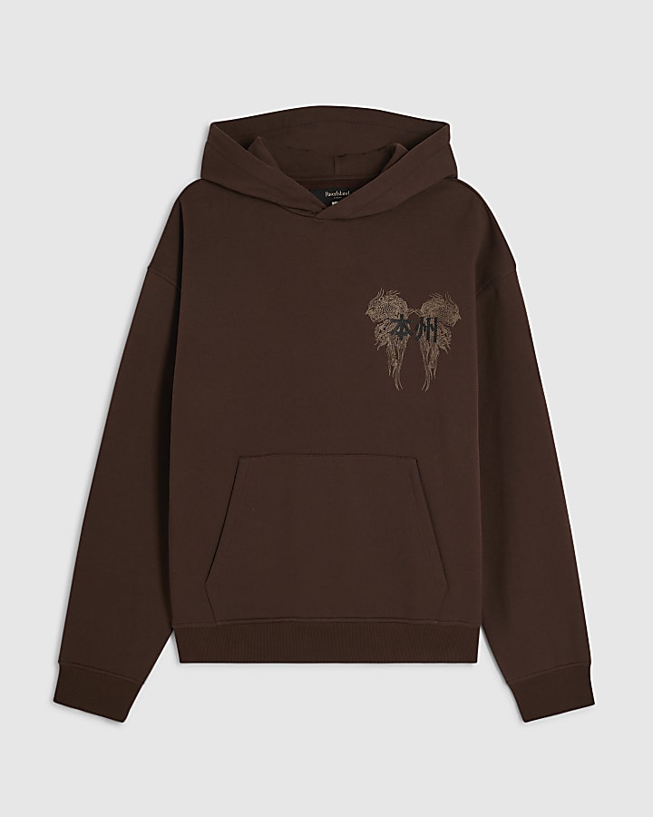 marrone oversize fit kagoshima drago hoodie
