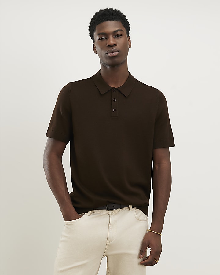 marrone slim fit maglia polo shirt