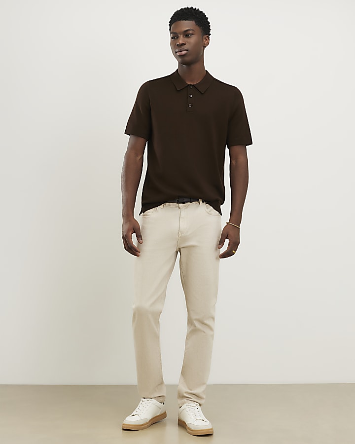 marrone slim fit maglia polo shirt