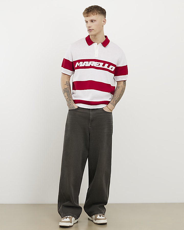 rosso slim fit marello stripe polo shirt