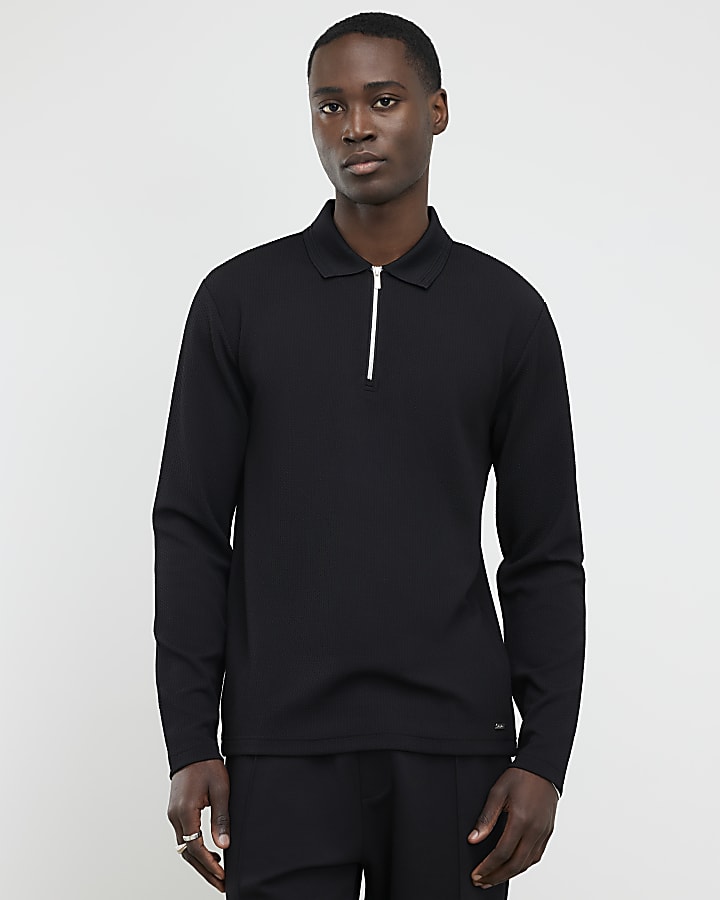 nero slim fit polo shirt testurizzata