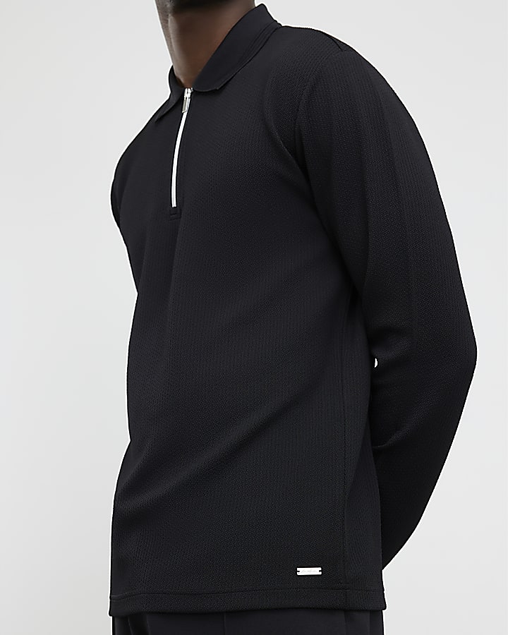 nero slim fit polo shirt testurizzata