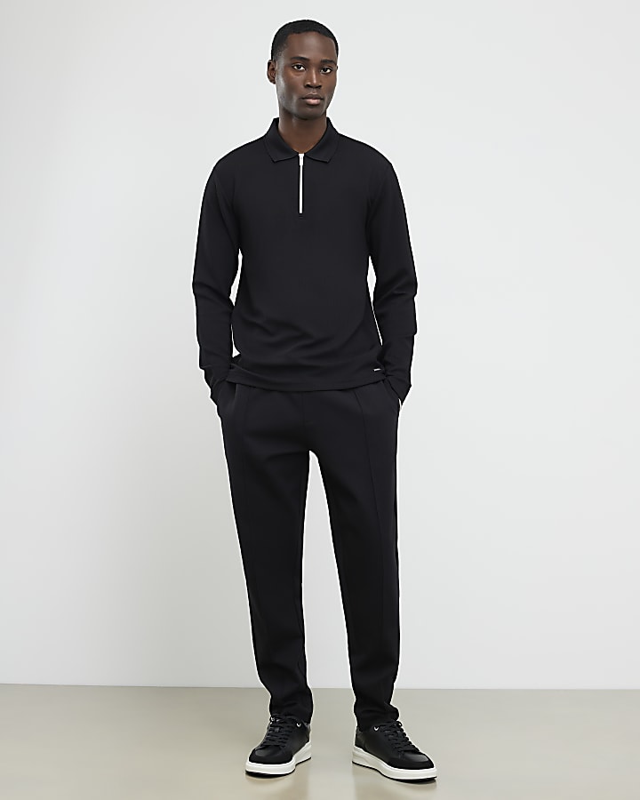 nero slim fit polo shirt testurizzata