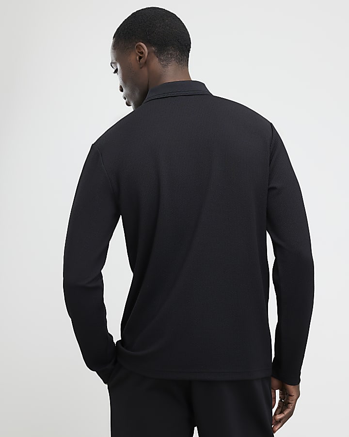 nero slim fit polo shirt testurizzata