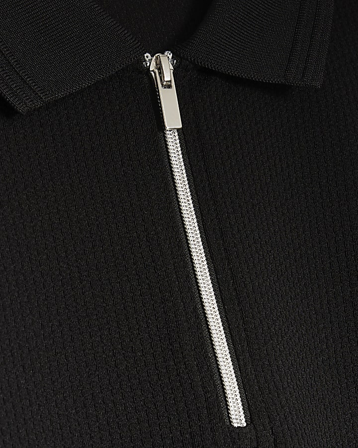 nero slim fit polo shirt testurizzata