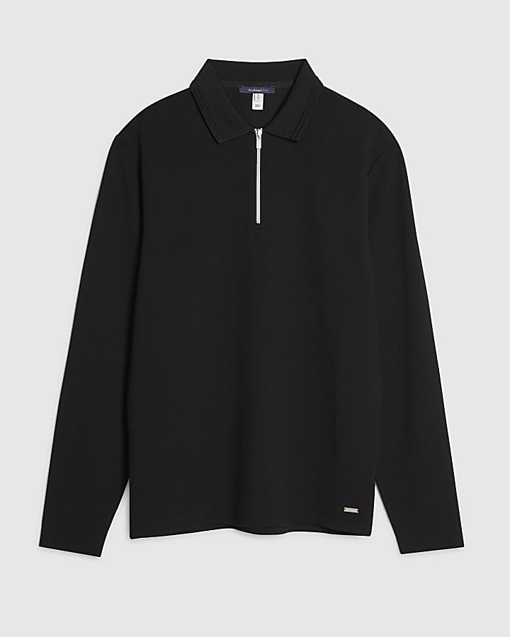 nero slim fit polo shirt testurizzata