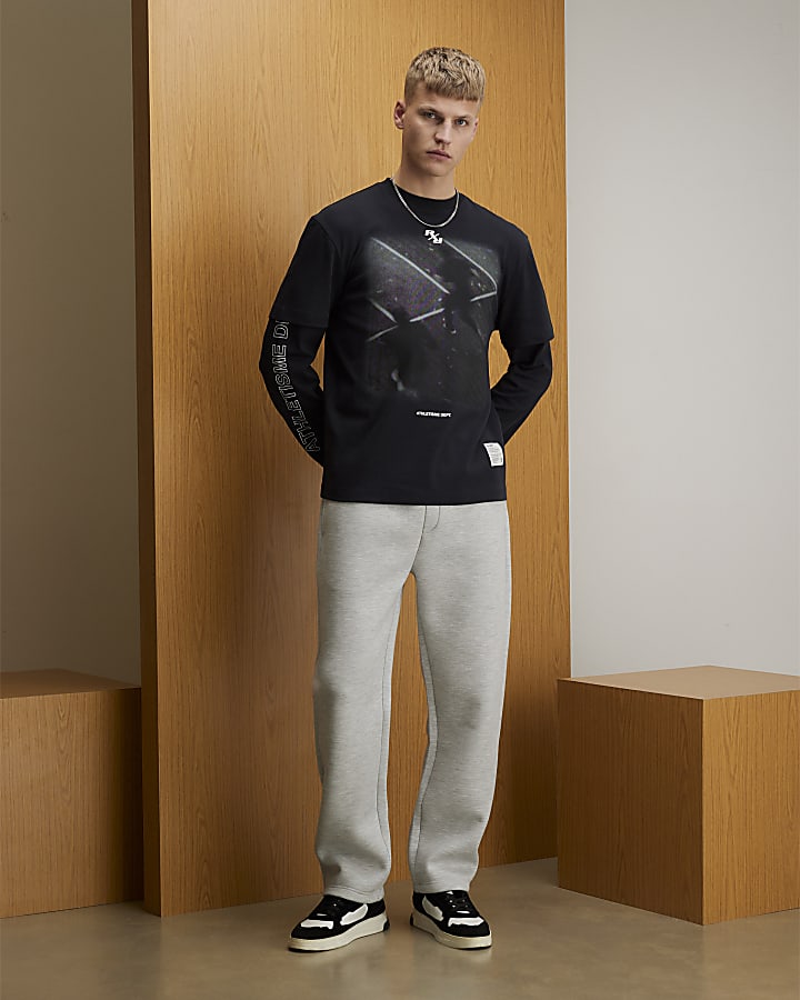 nero athletisme dept doppio strato t-shirt