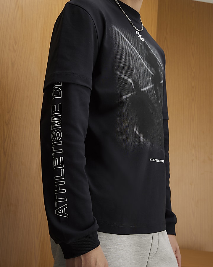 nero athletisme dept doppio strato t-shirt