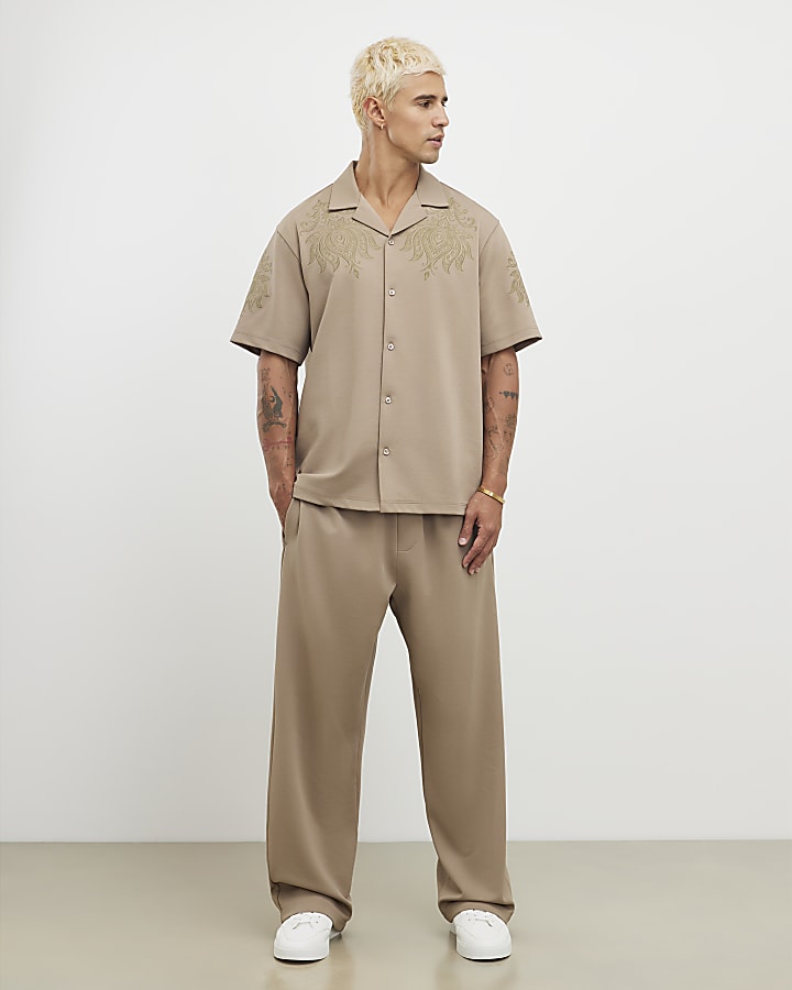 khaki gamba larga in twill di jogging