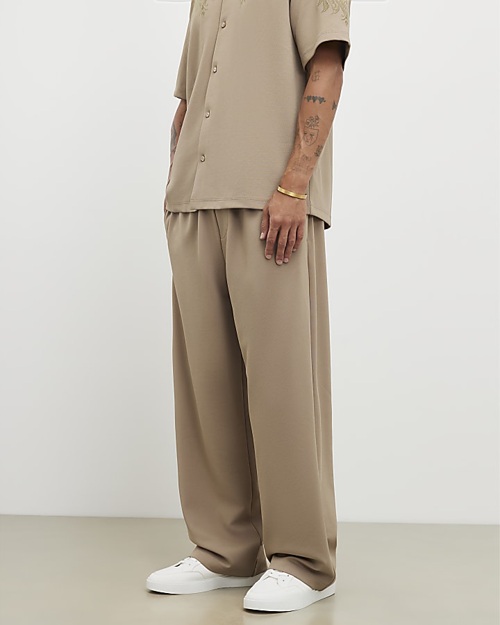 khaki gamba larga in twill di jogging