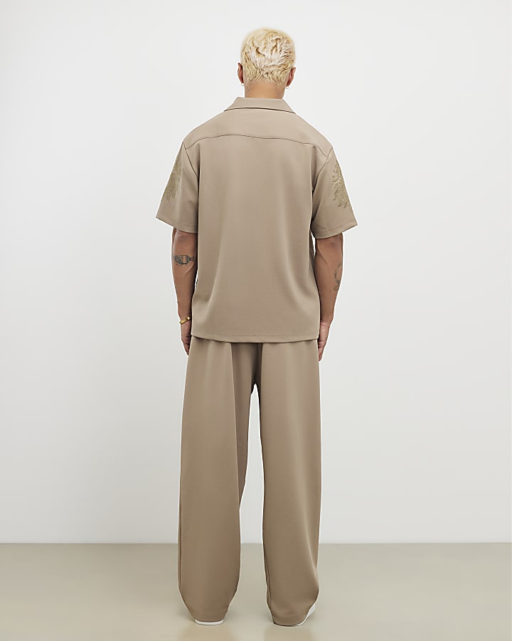 khaki gamba larga in twill di jogging