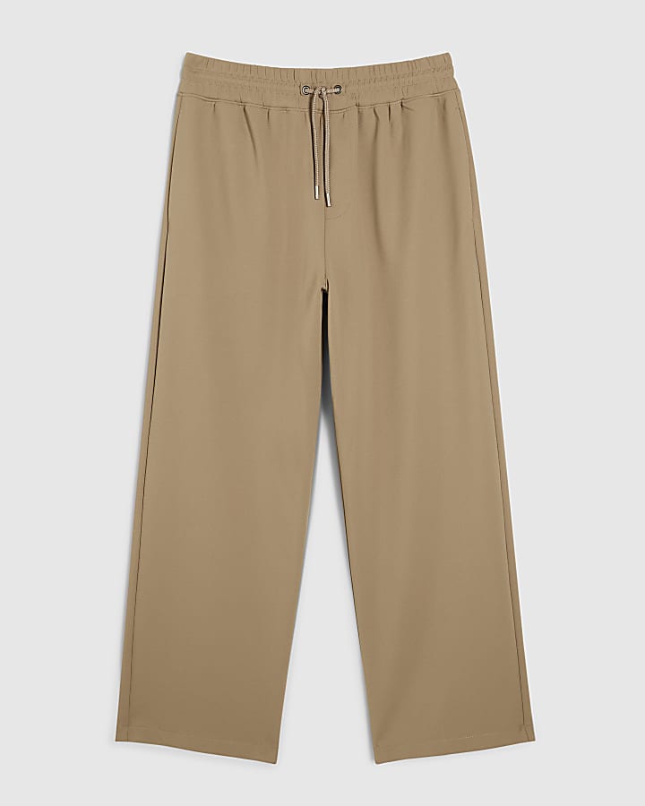 khaki gamba larga in twill di jogging