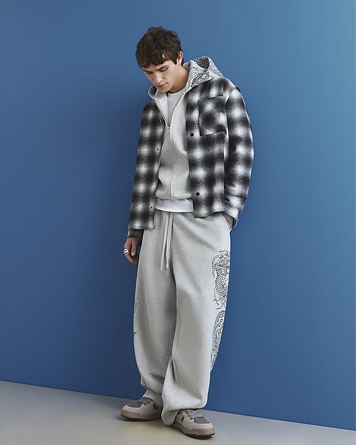 grigio oversize fit giapponese dragon hoodie