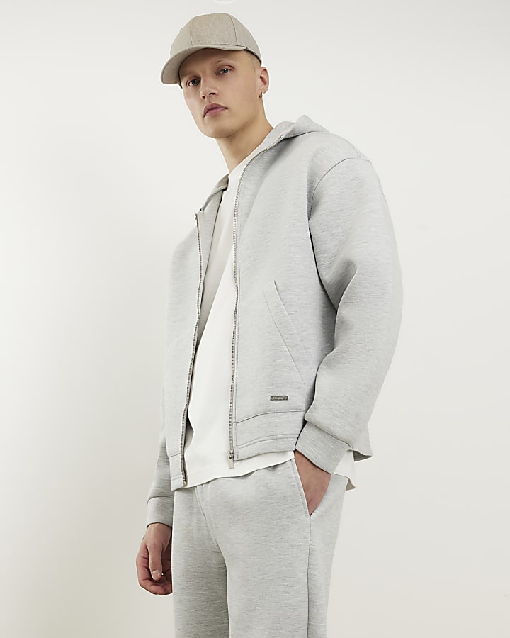 grigio premium oversize con zip hoodie