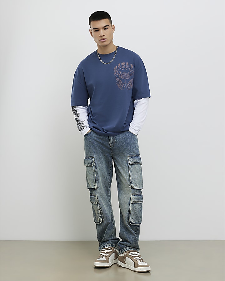 blu giapponese a doppio strato t-shirt