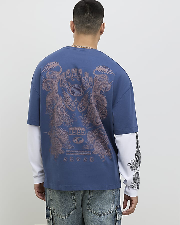 blu giapponese a doppio strato t-shirt