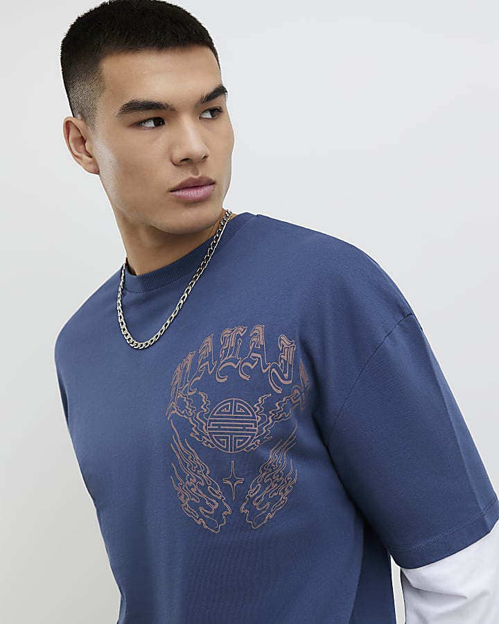 blu giapponese a doppio strato t-shirt